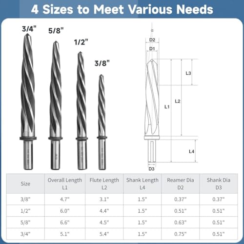 Homaisson 92104M6JB1 4 Pcs Taper Reamers, 3/8" thumb #6