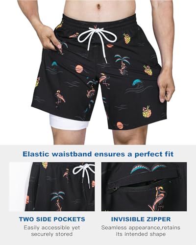 Image of SURF CUZ Mens Swim Trunks with Compression Liner Swim Shorts 7 inch Swimming Trunks Stretch 7 Inch Swim Suits Quick Dry