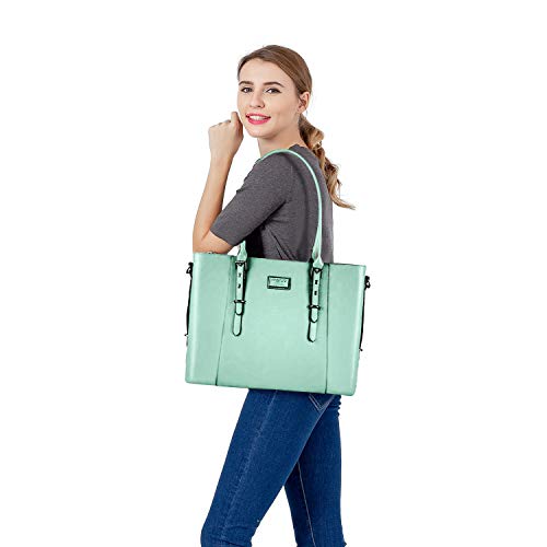 Mosiso Pu Leather Laptop Tote Bag For Women (15-16 Inch), Mint Green #TOP4