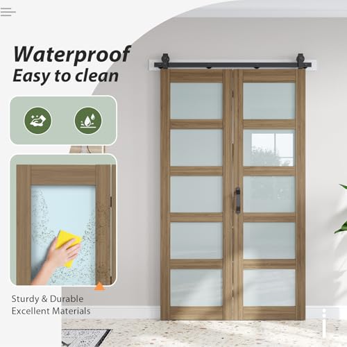 Image of FREDBECK Bifold Barn Doors 48X84(Double 24x84) with 5 Panels Frosted Glass