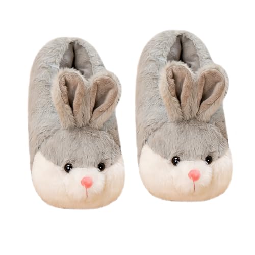 HANDKEI Pantoufles de lapin pour femmes Pantoufles d'animaux drôles en peluche de lapin mignon cadeau (36-37 EU, gris, numeric_36)