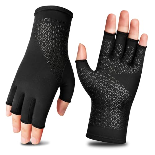 BRCEJTPA Arthritis Gloves for Women Men, Fingerless Compression Gloves - M