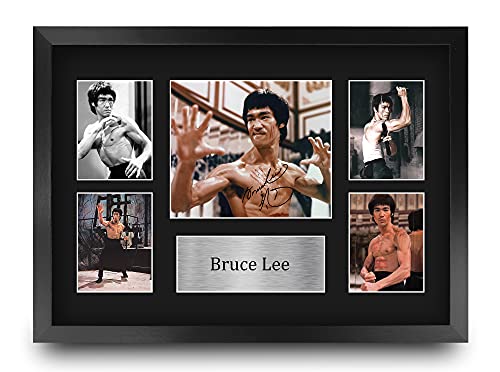 HWC Trading FR A3 Bruce Lee Geschenke Gedruckt, Signiert Autogramm Bild Display Für Film-Erinnerungsstücke-Fans - A3 Eingerahmt