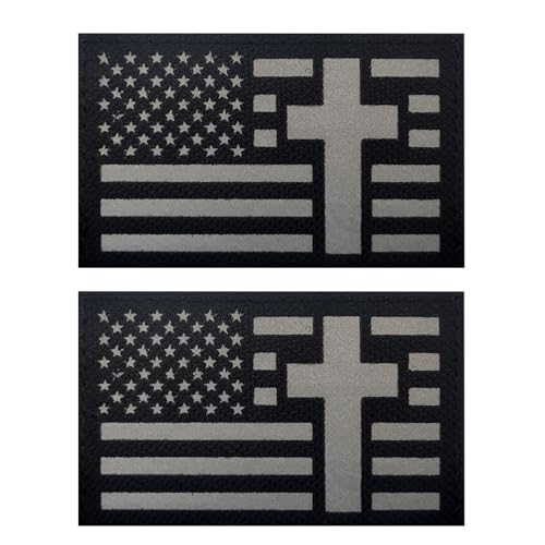 2 PCS EmWoot American Flag Cross Patch Christian Cross Patches Reflective Patch Laser Cut Patch Hook and Loop(Grey)