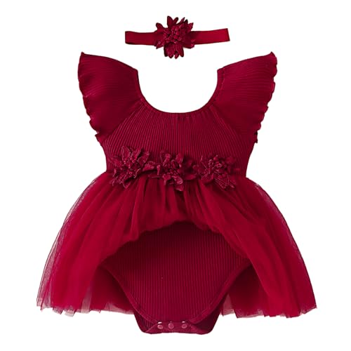 TENTIDE Baby Girl Romper Dress Ribbed Newborn Lace Boho Tutu