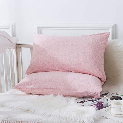 Image of Household Cotton Jersey Knit Pillowcases, Soft and Breathable Travel Pillow Cases with Envelope Closure, 13 inch x 18 inch 2 Pack (Pink)