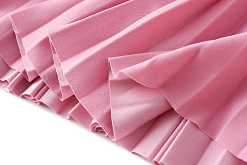 Easyoyo Saia midi plissada feminina de cor lisa com cintura alta elástica, Rosa B, One Size