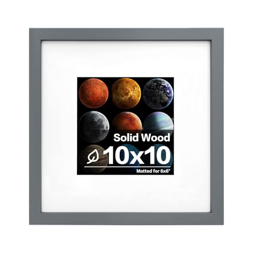 Egofine 10x10 Picture Frame Dark Grey, Made of Solid Wood with HD Plexiglass for Pictures 6x6 with Mat or 10x10 without Mat, Tabletop and Wall Mounting Display