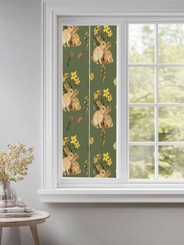 Vinilo Decorativo para Ventana con Conejo y Flores Verde 17x39 in miniatura 5