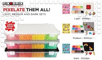 Pix Brix Pixel Art kit Puzzle Bricks - 3,000 Piece Pixel Art Container, 12 Color Dark Palette - Interlocking Building Bricks, Create 2D and 3D Builds Without Water or Glue - Stem Toys, Ages 6 Plus