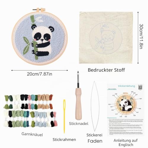 Punch Needle Set für Anfänger – Panda-Design, Komplettset mit Stickrahmen & Anleitung – Bild 3