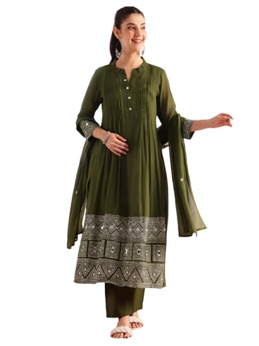Image of Vbuyz Women'S Cotton Floral Print Straight Stitched Kurta Pant With Dupatta