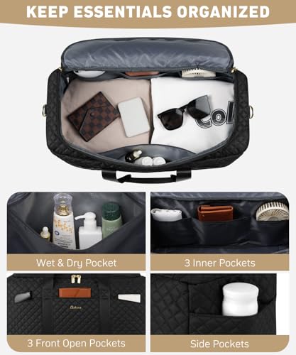Travel Duffle Overnight Weekender Bags for Women with Shoe Compartment and Toiletry, Black2