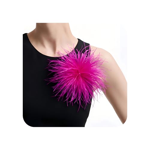 190mm Ostrich Feather Brooch Pin for Women Men Fluffy Large Feather Corsage Hair Clip Lapel Pin Wedding Bridal Derby Hat Cocktail Party Banquet Prom Accessories Jewelry Gift (Hot Pink)