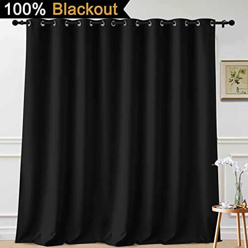 Image of Yakamok Black 100% Blackout Patio Door Curtain Panels W100 x L108,1 Panel | Noise Reducing Barrier Panel for Sliding Glass Door, 2 Thick Layers Heat Full Light Blocking Patio Door Drapery
