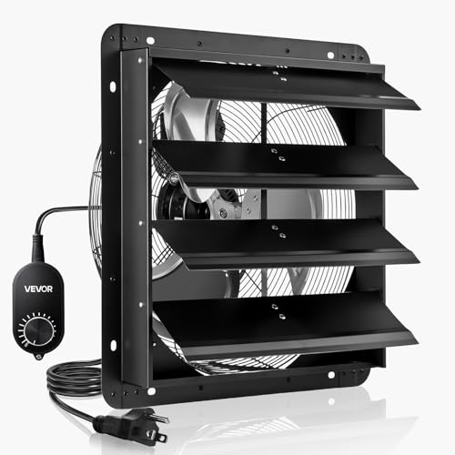 VEVOR 18 inch Shutter Exhaust Fan, Wall Mounted Attic Vent Fan with Variable Speed Controller, 2200 CFM, AC Motor, Heavy-duty Steel, Low Noise for Shed, Garage, Greenhouse Ventilation Cooling, Black