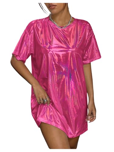 Robe disco holographique à manches courtes parfaite pour briller en soirée et festival