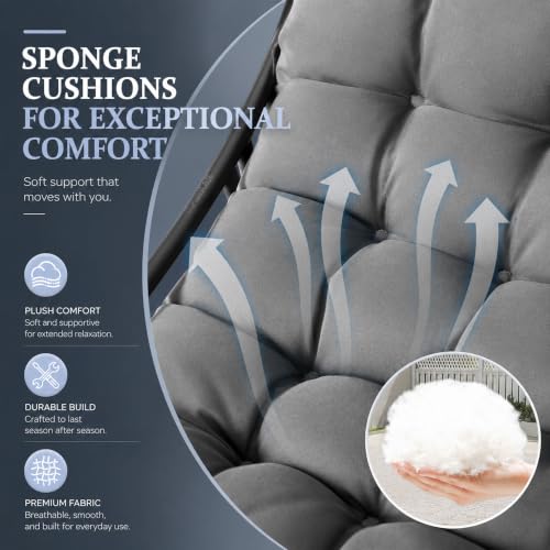 Miniatura 3 de Silla Mecedora Con Reposapiés, Carga 150 Kg, Sillon Mecedora Salon Extra Grande Con Cojín Acolchado, Rocking Chair Marco De Metal, Sillón Relax Para Adulto Salón, Dormitorio, Interior Y Exterior Gris