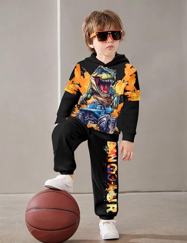 Image of Toddler Boy Clothes Dinosaur Printed Hoodies Toddler Clothes for Boys Long Sleeve Sweatpants Set T-Rex Outfits 3-7t