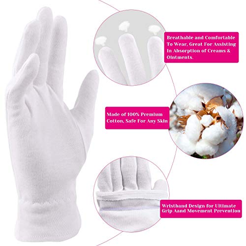 Moisturizing Gloves For Dry Hands Overnight, Selizo 3 Pairs 100 Percent White Cotton Gloves For Women Eczema, Hand Moisturizer Sleeping Spa Gloves For Eczema Dry Hands #TOP2