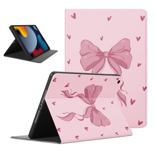 Fashion Aesthetic Bows Tablet Case for Samsung Galaxy Tab A 10.1' SM-T580/T585 2016, Cute Pink Bow Bowknot Heart Print Cases Protective Cover Flip PU Leather Funda for Women Girls