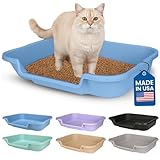 KittyGoHere Senior Cat Litter Box 1 Pack, Large Blue Low Entrance Kitty Litter Box, Sized for Cats Comfort, Perfect for Senior and Arthritic Cats, Made in USA