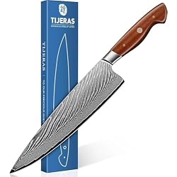 TIJERAS Damascus Chef Knife, Japanese Kitchen Knives 9 inch with Damascus 67-Layer Steel, Sharp Professional Cooking Knives with Wood Handle, Birthday Gifts for Men Women
