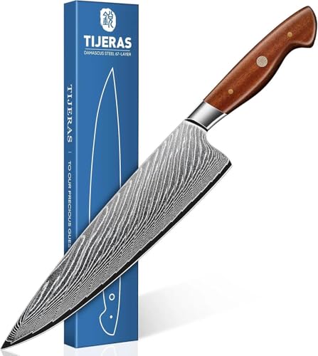 TIJERAS Damascus Chef Knife, Japanese Kitchen Knives 9 inch with