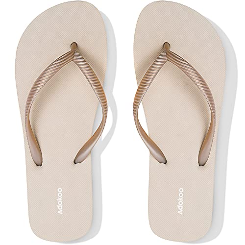 Adokoo Womens Flip Flops Black Flip Flops Summer Beach Sandals Thong Style Comfortable Flip Flops(Taupe,US7)