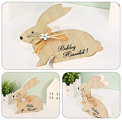 LUOZZY Ornamentos de mesa em formato de coelhinho de madeira da Páscoa para decoração de mesa