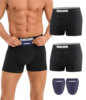 SUNCHIRI Vasectomy Underwear, Mens Boxer Briefs with 2 Custom Fit Ice Packs for Testicular Support & Scrotal Pain Relief, Underpants with Zip Pocket Design 2 Pack (2x Black, L)