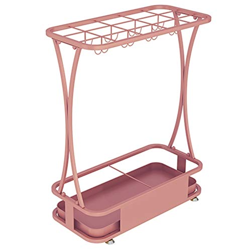 Porte-parapluies rose 44cm en métal design moderne avec bac d'égouttage