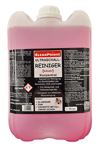 CleanPrince Limpiador ultrasónico de 10 litros, ácido, limpiador ultrasónico, concentrado de metales no ferrosos, aluminio, zinc, cobre, limpieza de monedas, lavadoras ultrasónicas, superficies