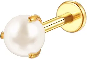 BRINCO PIERCING HELIX CONCH PIERCING LABRET TITÂNIO PVD PÉROLA