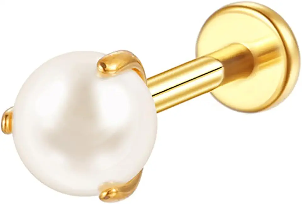 BRINCO PIERCING HELIX CONCH PIERCING LABRET TITÂNIO PVD PÉROLA