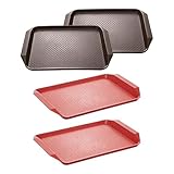 Paquete de 4 bandejas de servicio de fácil mantenimiento para barbacoa y condimentos hechas de melamina con bandeja antideslizante