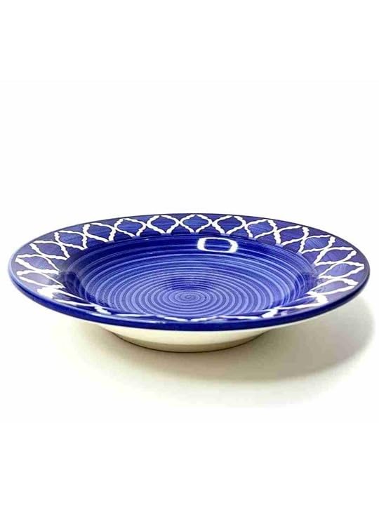Image of Ceramic Side Plate Blue Moroccan Pasta Plate Serving Plates, Soup Plate for Serving Chowmine, Pasta, Snacks & Breakfast, Set of 2 Big Plates (Microwave & Dishwasher Safe)