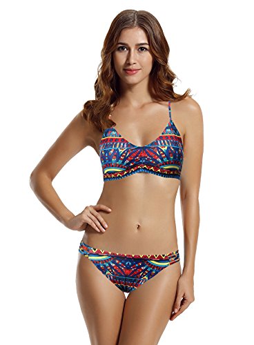 Women's Strap Side Bottom Halter Racerback Bikini Bathing Suits (FBA)