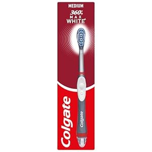 Colgate 360 Max White Sonic Power Medium Toothbrush – Whitening Toothbrush with Medium Bristles – Vibrating Polishing Bristles to Help Remove Surface Stains