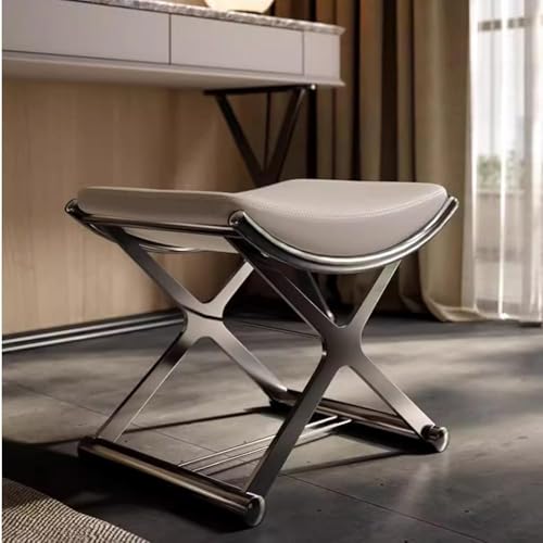 Taburete de tocador de cuero de diseño moderno con patas de metal estables 2