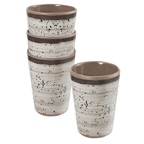 Lot de 4 gobelets en mélamine - 400 ml - Aspect faïence - Marron/beige - Pour le camping