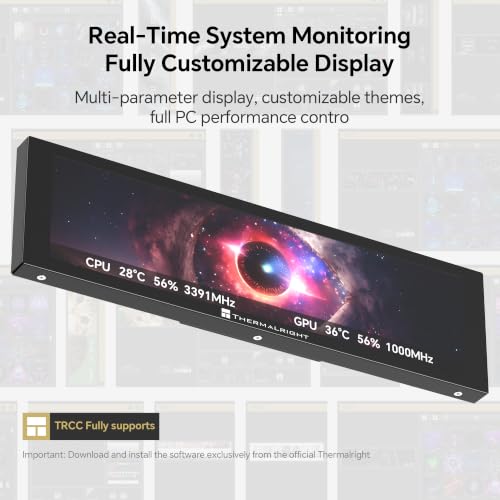 Image of TR Trofeo Vision 9.16in LCD PC Sensor Panel, 1920x480 USB-C, Black | 1920x480 display for real-time CPU, GPU, RAM and FPS stats, GIF playback and clean desktop PC case builds