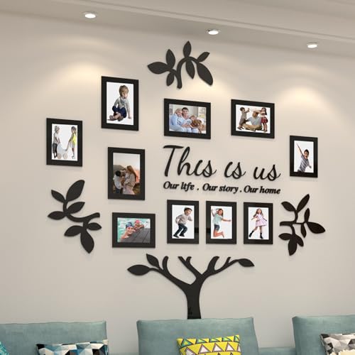 bllokna Family Tree Wall Decor Picture Frame Collage Home Decorations Acrylic 3D DIY Stickers Photo Collage Frame for Living Room With Home Sign This is Us