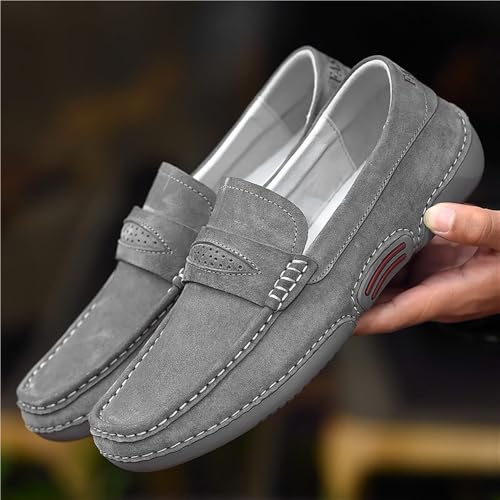 Round Toe Breathable Loafers Shoes Genuine Leather Stitching Details Suede Vamp Anti-Slip Slip Resistant Flat Heel Party Slip-on2