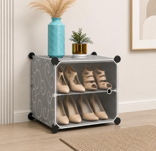 Image of YASONIC Plastic Shoe Rack for Home with Door, 6-Door Shoe Storage Cabinet | 18-Shelfs for 36 Pairs | Waterproof & Portable DIY Shoe Slipper & Chappal Stand for Entryway /Bedroom (Grey-HV1-18)