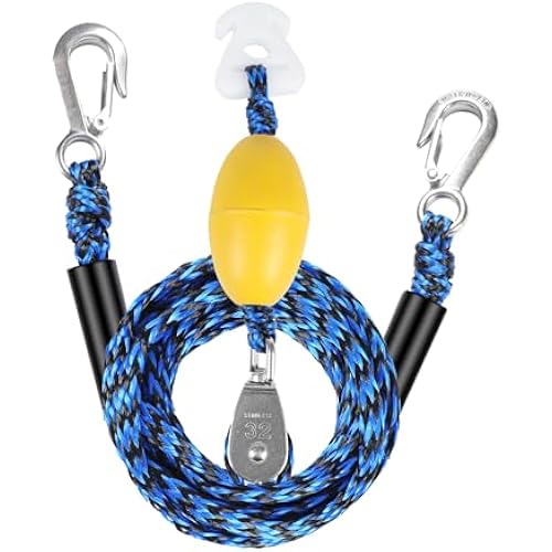 Heavy Duty Boat Tow Harness for Tubing, Water Sports Tow Rope for Boat Towables & Tubes, Self Centering Tow Harness Line with Clip Quick Connector & Stainless Steel Hooks