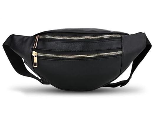 Fashion House Black Leather Waist Bag Fashionable, Stylish and Trendy Belt Bag Fanny Pack for Women and Girls Classy Running Waist Packs (Black)