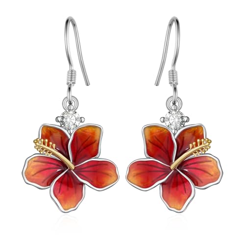 Hibiscus Earrings 925 Sterling Silver Flower Earrings Flower Jewelry Gifts for Women