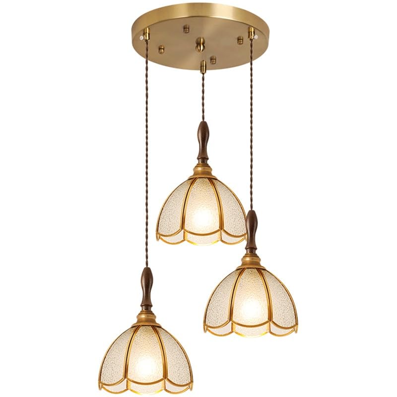 Lustre en verre japonais et laiton rétro à 3 lumières pour chambre