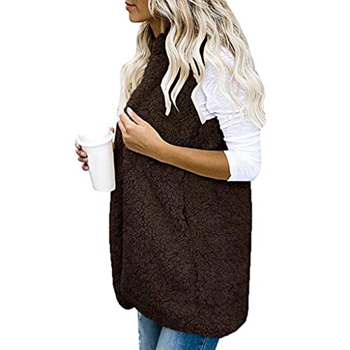 Chaleco de invierno para mujer cálido con capucha estilo sudadera café 6
